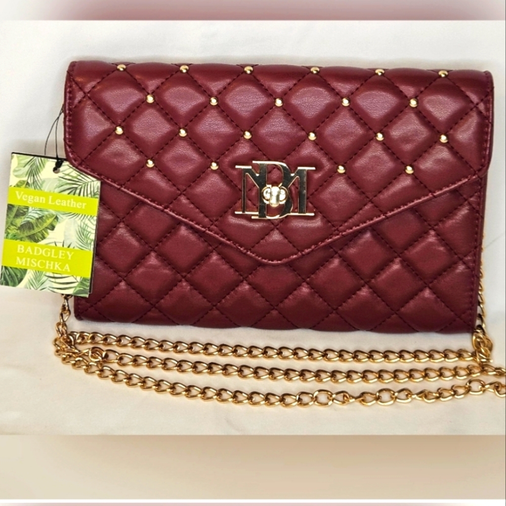 Badgley Mischka Burgundy Quilted Crossbody Bag